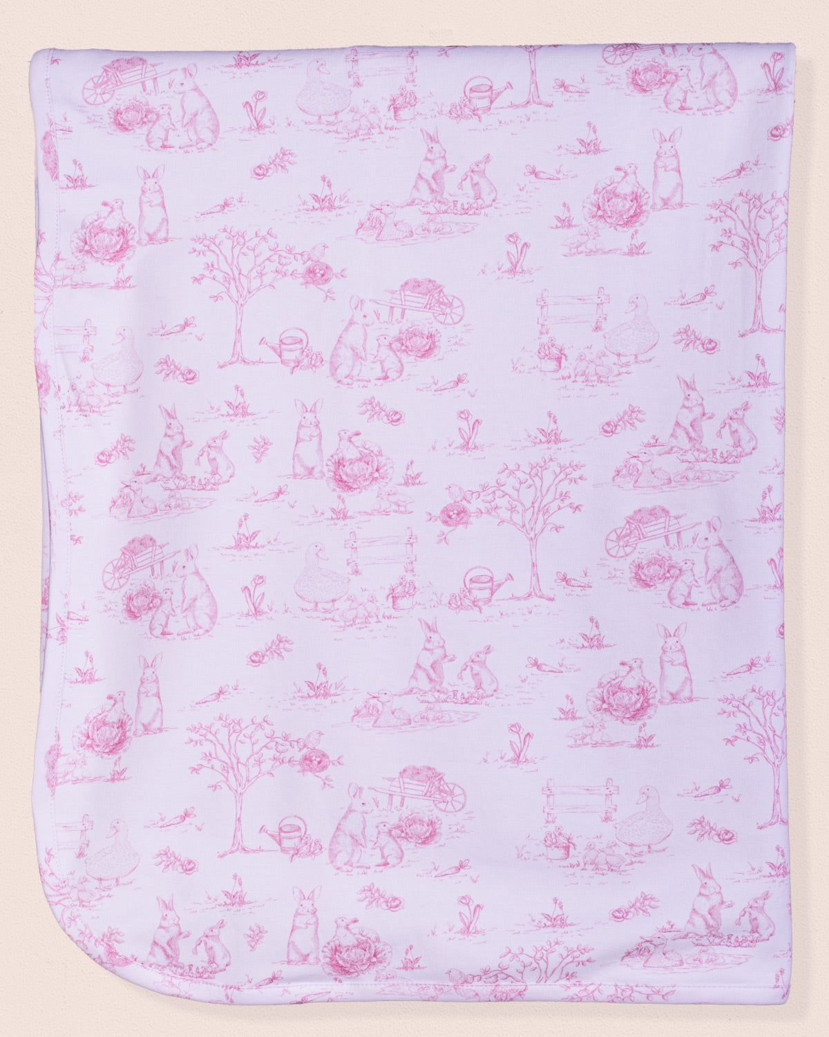 Pima Pink Toile Bunnies Receiving Blanket